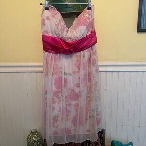 Dots Floral Strapless Maxi Dress With Hot Pink Satin Belt 90s Y2K party 1X